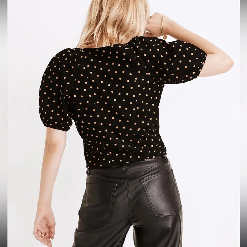 Madewell Corduroy Puff Sleeve‎ Wrap Top In Oval Dot